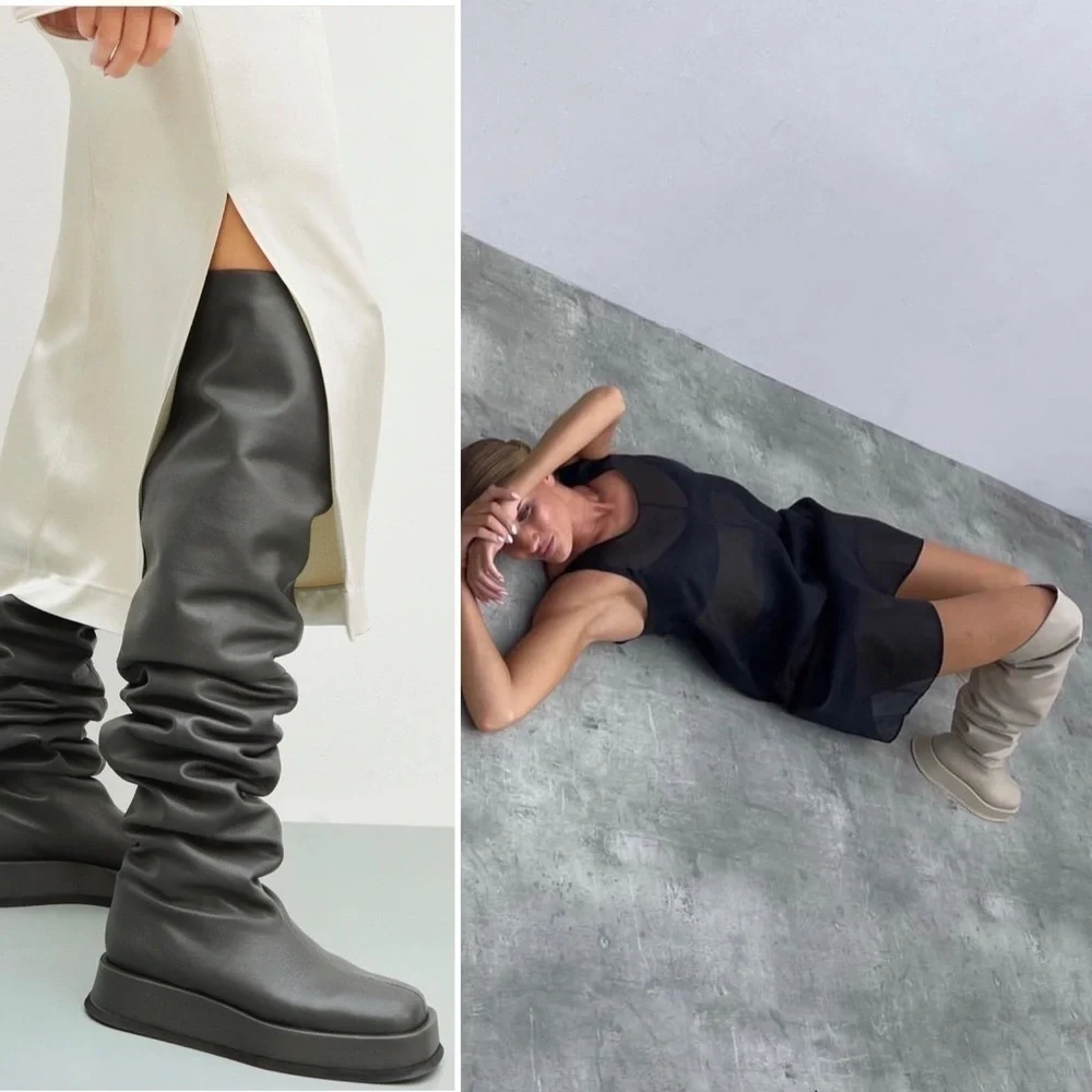 Gia Borghini x RHW | Black Above The Knee Flat Boots - Size IT 38.5